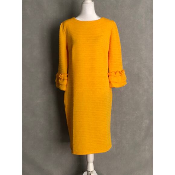 NY Collection Women's Petite Large Ruffle Cuff Shift Dress in Lemon NEW - Picture 1 of 7